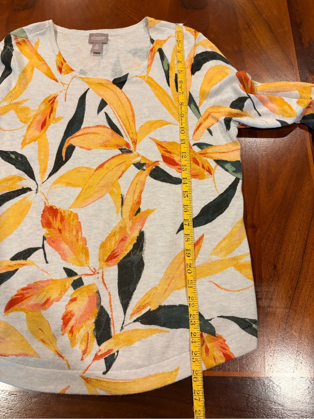 Chicos Floral Pullover Sweater in Yellow & Black Leaf Print, size 2 - Picture 5 of 5